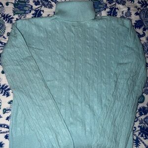 Vintage Aqua Cashmere Turquoise Cable Knit Turtleneck Sweater